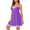 image:imageLYANER Womens Nightgown Sexy Sleeveless Babydoll Lingerie V Neck Lace Chemise Sleepwear NightdressLight Purple