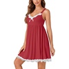 image:imageLYANER Womens Nightgown Sexy Sleeveless Babydoll Lingerie V Neck Lace Chemise Sleepwear NightdressLight Wine Red