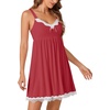 image:imageLYANER Womens Nightgown Sexy Sleeveless Babydoll Lingerie V Neck Lace Chemise Sleepwear NightdressLight Wine Red