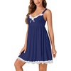 image:imageLYANER Womens Nightgown Sexy Sleeveless Babydoll Lingerie V Neck Lace Chemise Sleepwear NightdressNavy Blue