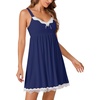 image:imageLYANER Womens Nightgown Sexy Sleeveless Babydoll Lingerie V Neck Lace Chemise Sleepwear NightdressNavy Blue