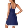 image:imageLYANER Womens Nightgown Sexy Sleeveless Babydoll Lingerie V Neck Lace Chemise Sleepwear NightdressNavy Blue