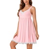image:imageLYANER Womens Nightgown Sexy Sleeveless Babydoll Lingerie V Neck Lace Chemise Sleepwear NightdressPink