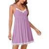 image:imageLYANER Womens Nightgown Sexy Sleeveless Babydoll Lingerie V Neck Lace Chemise Sleepwear NightdressPurple