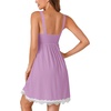 image:imageLYANER Womens Nightgown Sexy Sleeveless Babydoll Lingerie V Neck Lace Chemise Sleepwear NightdressPurple