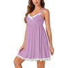 image:imageLYANER Womens Nightgown Sexy Sleeveless Babydoll Lingerie V Neck Lace Chemise Sleepwear NightdressPurple