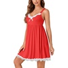 image:imageLYANER Womens Nightgown Sexy Sleeveless Babydoll Lingerie V Neck Lace Chemise Sleepwear NightdressRed
