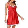 image:imageLYANER Womens Nightgown Sexy Sleeveless Babydoll Lingerie V Neck Lace Chemise Sleepwear NightdressRed