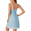 image:imageLYANER Womens Nightgown Sexy Sleeveless Babydoll Lingerie V Neck Lace Chemise Sleepwear NightdressSky Blue