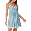 image:imageLYANER Womens Nightgown Sexy Sleeveless Babydoll Lingerie V Neck Lace Chemise Sleepwear NightdressSky Blue