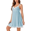 image:imageLYANER Womens Nightgown Sexy Sleeveless Babydoll Lingerie V Neck Lace Chemise Sleepwear NightdressSky Blue