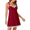 image:imageLYANER Womens Nightgown Sexy Sleeveless Babydoll Lingerie V Neck Lace Chemise Sleepwear NightdressWine Red