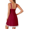 image:imageLYANER Womens Nightgown Sexy Sleeveless Babydoll Lingerie V Neck Lace Chemise Sleepwear NightdressWine Red