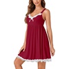 image:imageLYANER Womens Nightgown Sexy Sleeveless Babydoll Lingerie V Neck Lace Chemise Sleepwear NightdressWine Red