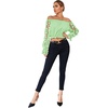 image:imageLYANER Womens Off Shoulder Floral Mesh Long Sleeve Ruffle Trim Crop Blouse TopLight Green
