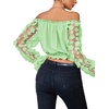 image:imageLYANER Womens Off Shoulder Floral Mesh Long Sleeve Ruffle Trim Crop Blouse TopLight Green