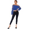 image:imageLYANER Womens Off Shoulder Floral Mesh Long Sleeve Ruffle Trim Crop Blouse TopRoyal Blue