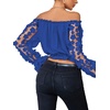 image:imageLYANER Womens Off Shoulder Floral Mesh Long Sleeve Ruffle Trim Crop Blouse TopRoyal Blue