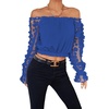 image:imageLYANER Womens Off Shoulder Floral Mesh Long Sleeve Ruffle Trim Crop Blouse TopRoyal Blue