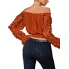 image:imageLYANER Womens Off Shoulder Floral Mesh Long Sleeve Ruffle Trim Crop Blouse TopRust Red