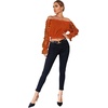 image:imageLYANER Womens Off Shoulder Floral Mesh Long Sleeve Ruffle Trim Crop Blouse TopRust Red