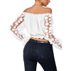 image:imageLYANER Womens Off Shoulder Floral Mesh Long Sleeve Ruffle Trim Crop Blouse TopWhite