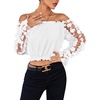 image:imageLYANER Womens Off Shoulder Floral Mesh Long Sleeve Ruffle Trim Crop Blouse TopWhite