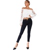 image:imageLYANER Womens Off Shoulder Floral Mesh Long Sleeve Ruffle Trim Crop Blouse TopWhite