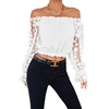 image:imageLYANER Womens Off Shoulder Floral Mesh Long Sleeve Ruffle Trim Crop Blouse TopWhite