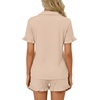 image:imageLYANER Womens Pajamas Set Button Down V Neck Short Sleeve Ruffle Pjs Top with Shorts SleepwearBeige