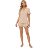 image:imageLYANER Womens Pajamas Set Button Down V Neck Short Sleeve Ruffle Pjs Top with Shorts SleepwearBeige
