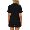 image:imageLYANER Womens Pajamas Set Button Down V Neck Short Sleeve Ruffle Pjs Top with Shorts SleepwearBlack