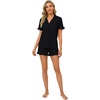 image:imageLYANER Womens Pajamas Set Button Down V Neck Short Sleeve Ruffle Pjs Top with Shorts SleepwearBlack