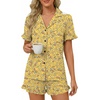 image:imageLYANER Womens Pajamas Set Button Down V Neck Short Sleeve Ruffle Pjs Top with Shorts SleepwearLight Yellow