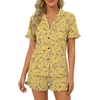 image:imageLYANER Womens Pajamas Set Button Down V Neck Short Sleeve Ruffle Pjs Top with Shorts SleepwearLight Yellow