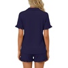 image:imageLYANER Womens Pajamas Set Button Down V Neck Short Sleeve Ruffle Pjs Top with Shorts SleepwearNavy Blue