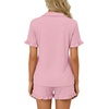 image:imageLYANER Womens Pajamas Set Button Down V Neck Short Sleeve Ruffle Pjs Top with Shorts SleepwearPink