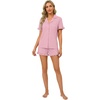 image:imageLYANER Womens Pajamas Set Button Down V Neck Short Sleeve Ruffle Pjs Top with Shorts SleepwearPink