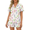 image:imageLYANER Womens Pajamas Set Button Down V Neck Short Sleeve Ruffle Pjs Top with Shorts SleepwearPink Bottle Knot