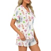 image:imageLYANER Womens Pajamas Set Button Down V Neck Short Sleeve Ruffle Pjs Top with Shorts SleepwearPink Bottle Knot