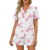 image:imageLYANER Womens Pajamas Set Button Down V Neck Short Sleeve Ruffle Pjs Top with Shorts SleepwearPink Starfish