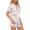 image:imageLYANER Womens Pajamas Set Button Down V Neck Short Sleeve Ruffle Pjs Top with Shorts SleepwearPink Starfish