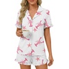 image:imageLYANER Womens Pajamas Set Button Down V Neck Short Sleeve Ruffle Pjs Top with Shorts SleepwearPink Starfish