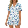 image:imageLYANER Womens Pajamas Set Button Down V Neck Short Sleeve Ruffle Pjs Top with Shorts SleepwearRoyal Blue White