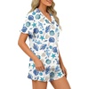image:imageLYANER Womens Pajamas Set Button Down V Neck Short Sleeve Ruffle Pjs Top with Shorts SleepwearRoyal Blue White