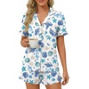 image:imageLYANER Womens Pajamas Set Button Down V Neck Short Sleeve Ruffle Pjs Top with Shorts SleepwearRoyal Blue White
