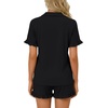 image:imageLYANER Womens Pajamas Set Button Down V Neck Short Sleeve Ruffle Pjs Top with Shorts SleepwearSolid Black