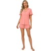 image:imageLYANER Womens Pajamas Set Button Down V Neck Short Sleeve Ruffle Pjs Top with Shorts SleepwearSolid Coral Pink