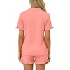image:imageLYANER Womens Pajamas Set Button Down V Neck Short Sleeve Ruffle Pjs Top with Shorts SleepwearSolid Coral Pink