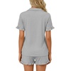 image:imageLYANER Womens Pajamas Set Button Down V Neck Short Sleeve Ruffle Pjs Top with Shorts SleepwearSolid Light Flower Gray